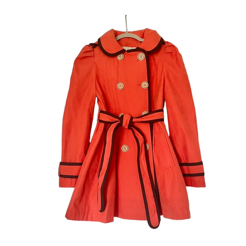 Richie House Los Angeles Girl’s Belted Double Breasted Hooded Persimmon Pea Coat